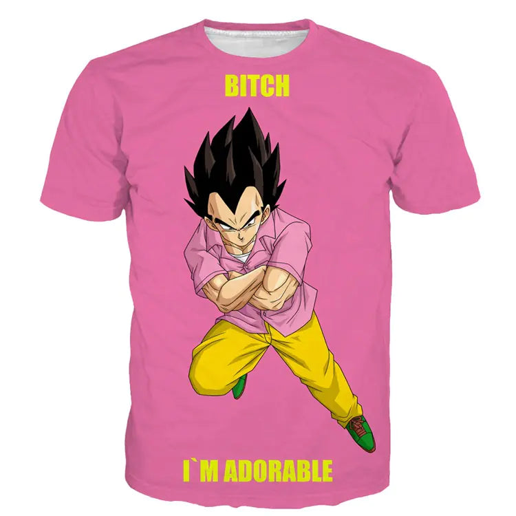 2020 Summer Men's T-Shirt, Dragon Ball Print, Pink